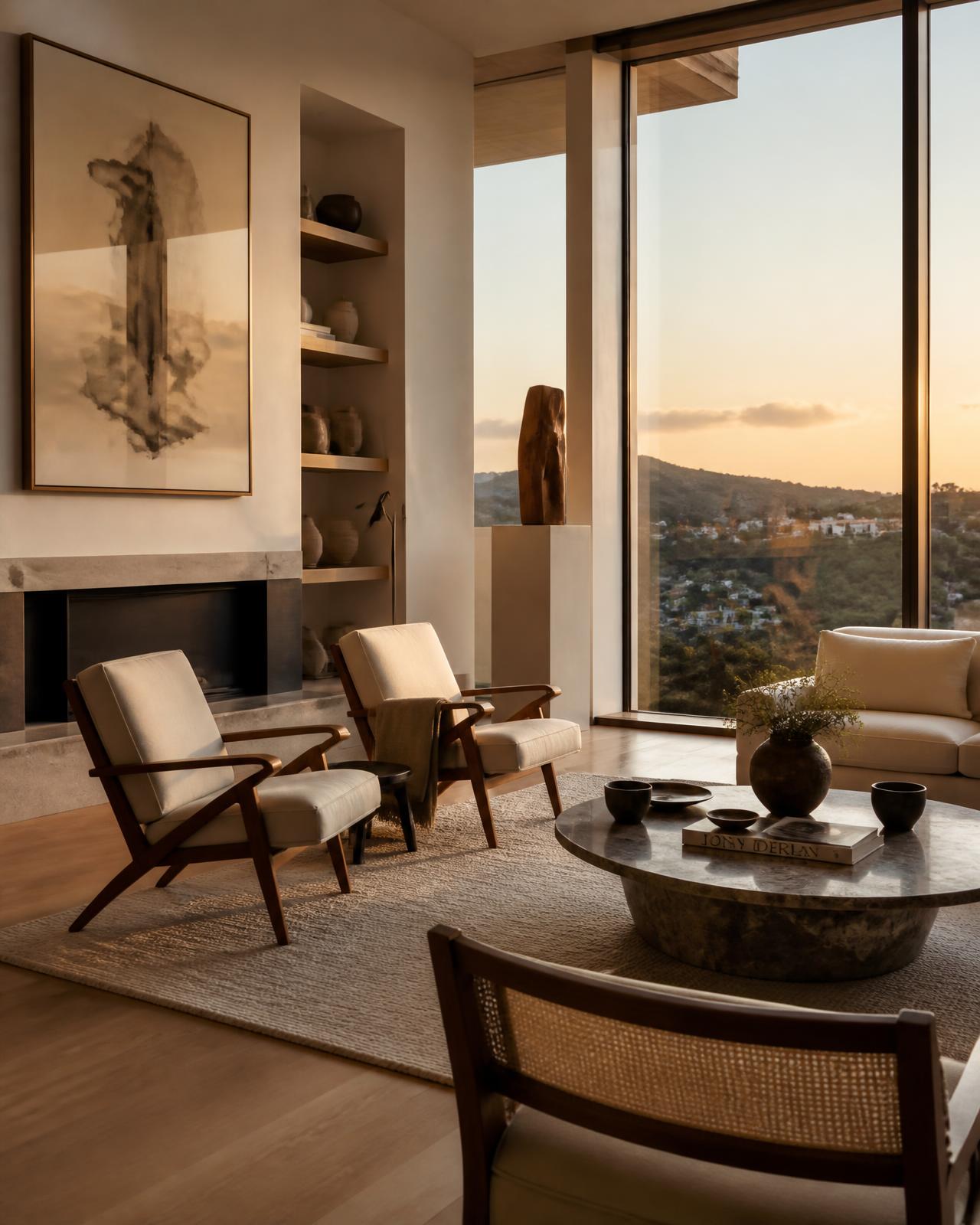 Refined luxury interior at golden hour