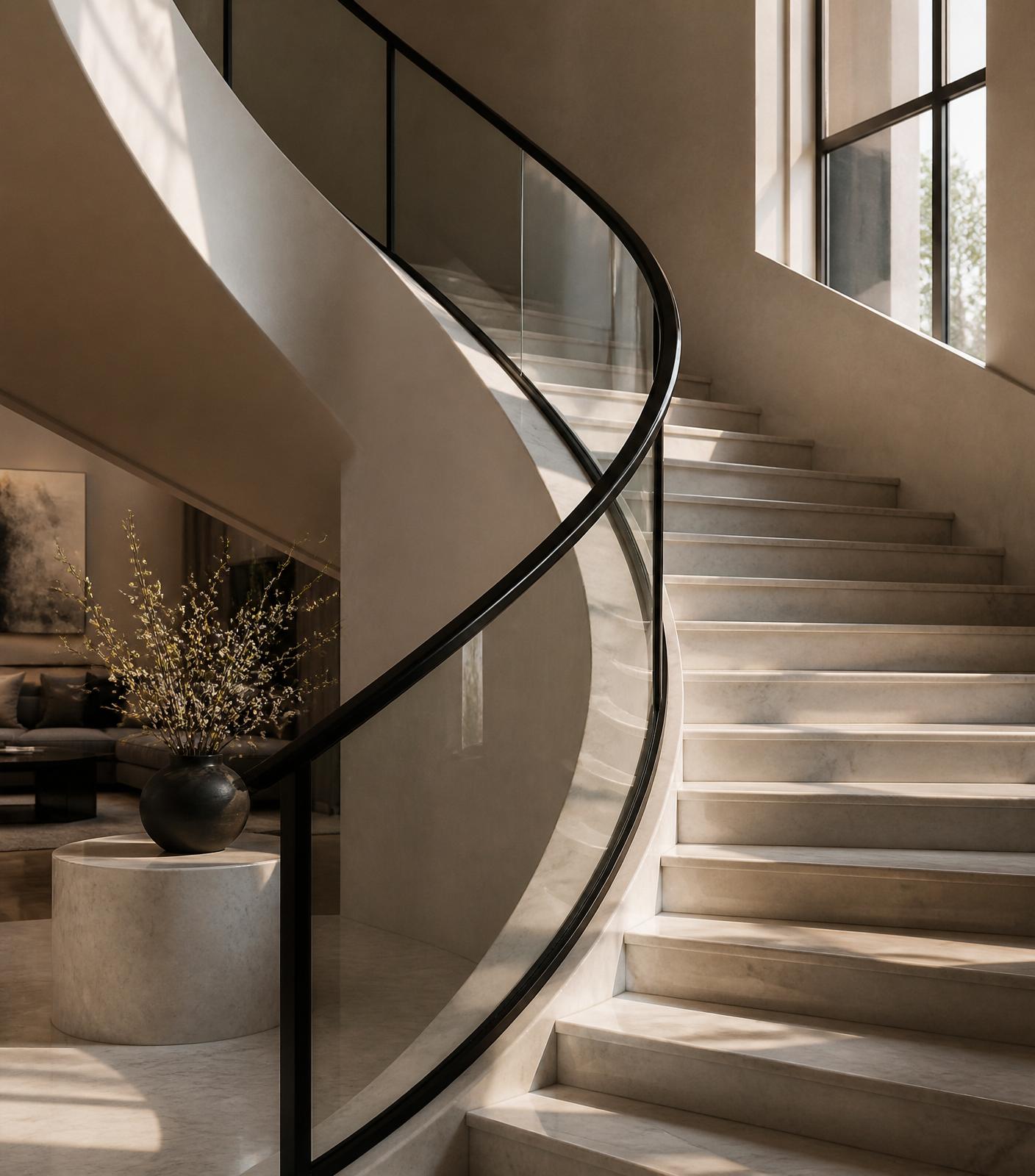 Curved marble staircase interior